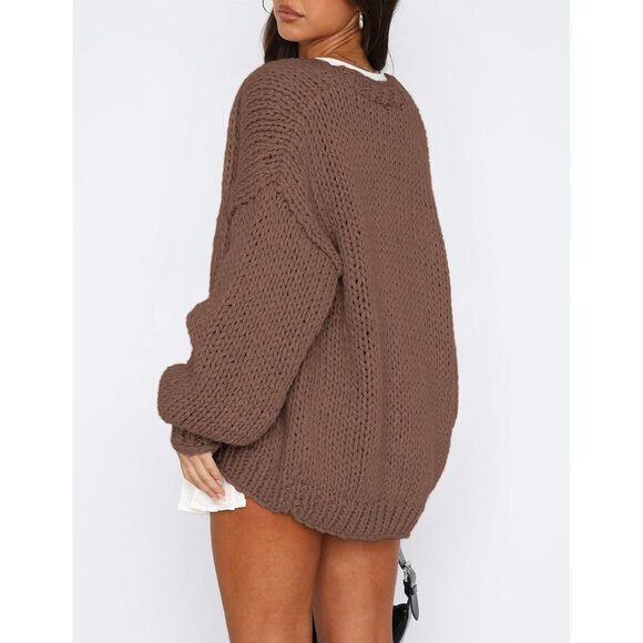 Womens Trendy Cardigan Sweaters Coffee Long Sleeve Chunky Knit Outfits - Picture 2 of 8